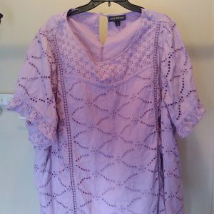 Lane Bryant Purple Cotton Eyelet Short Sleeve Top